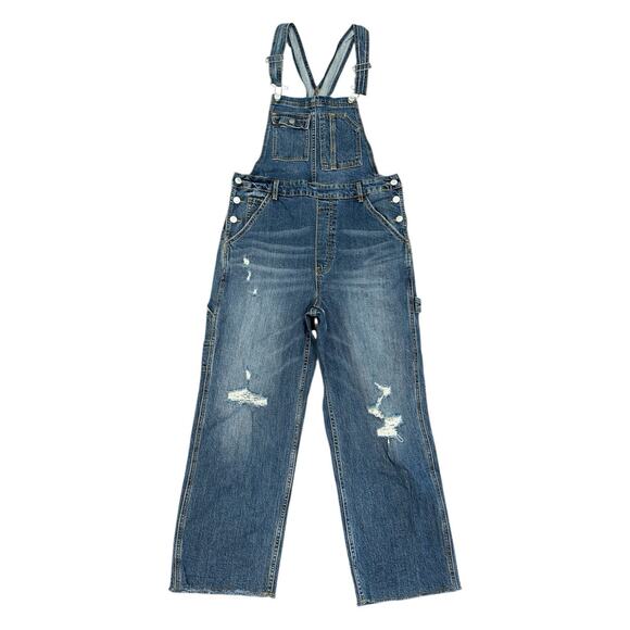 Anthropologie Pilcro The Lex Denim Overalls Sz 29 Pants Distressed Straight Leg - Picture 1 of 12